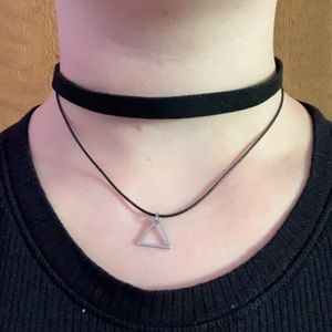 Black Suede Choker with Silver Triangle